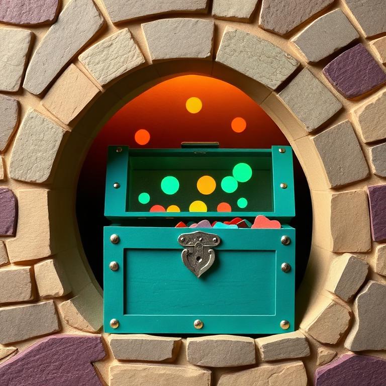 A mysterious teal treasure chest glowing inside a stone vault
